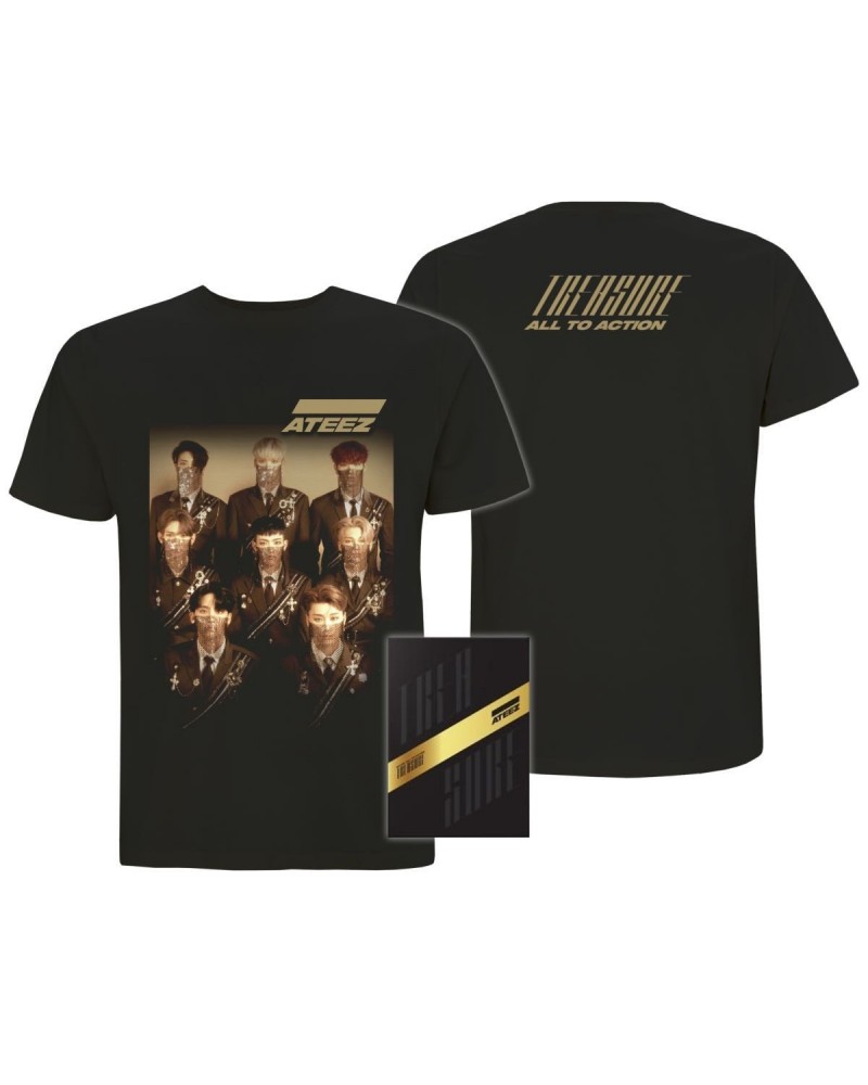 ATEEZ Treasure A. Ver Package Black Edition & Men's Black Tee Bundle $9.24 Shirts