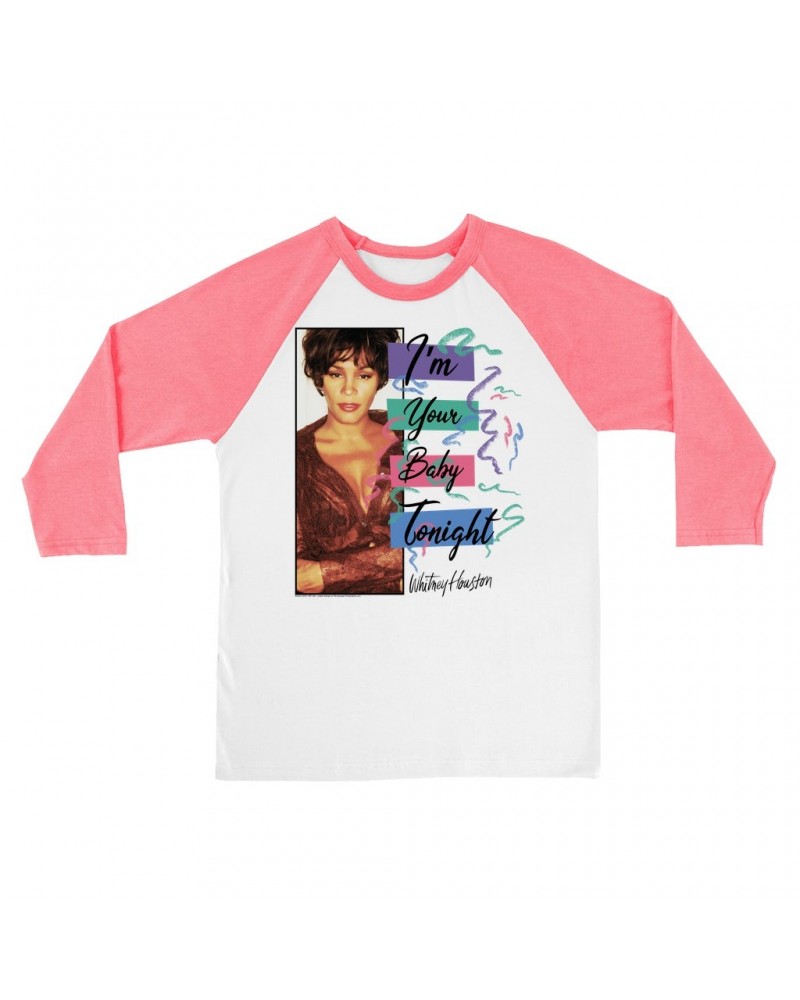 Whitney Houston 3/4 Sleeve Baseball Tee | I'm Your Baby Tonight Pastel Party Shirt $10.79 Shirts