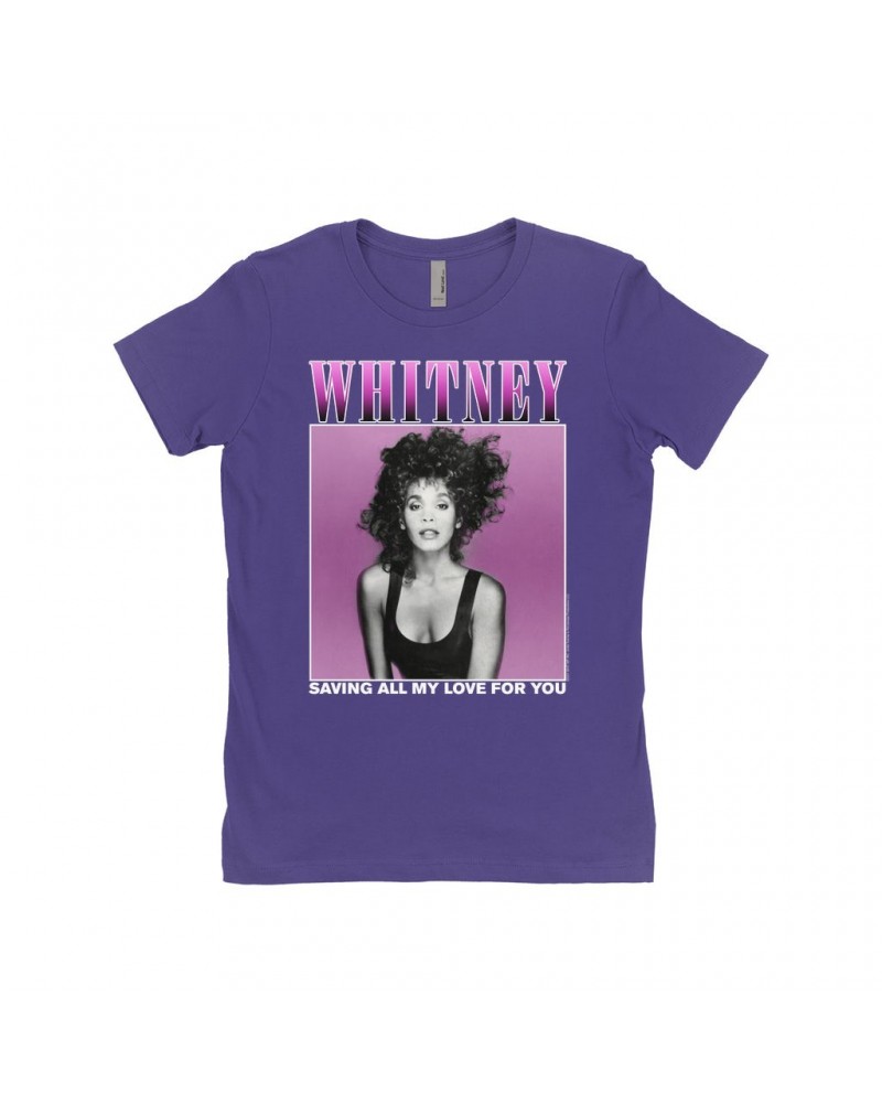 Whitney Houston Ladies' Boyfriend T-Shirt | Saving All My Love For You Ombre Purple Design Shirt $9.59 Shirts