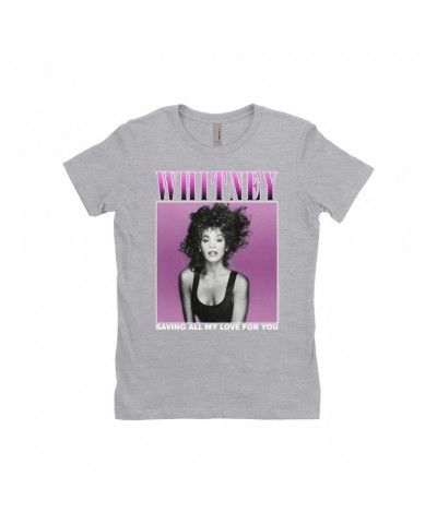 Whitney Houston Ladies' Boyfriend T-Shirt | Saving All My Love For You Ombre Purple Design Shirt $9.59 Shirts