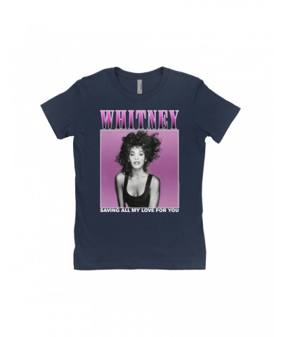 Whitney Houston Ladies' Boyfriend T-Shirt | Saving All My Love For You Ombre Purple Design Shirt $9.59 Shirts