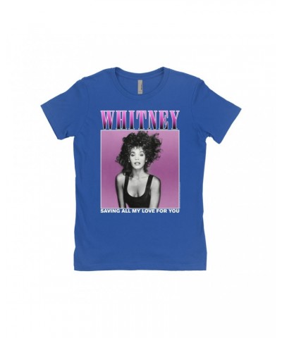 Whitney Houston Ladies' Boyfriend T-Shirt | Saving All My Love For You Ombre Purple Design Shirt $9.59 Shirts