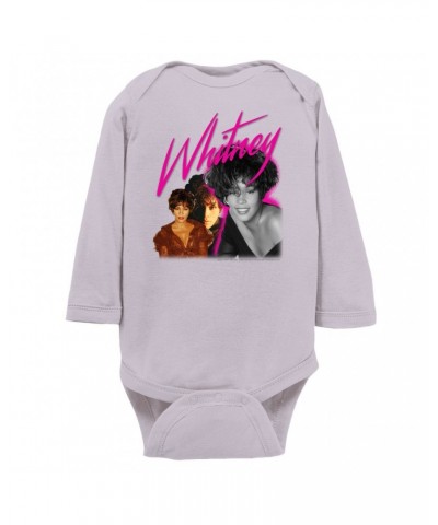 Whitney Houston Long Sleeve Bodysuit | Whitney Pink Pop Art Photo Collage Design Bodysuit $8.68 Shirts