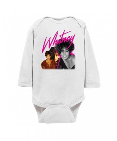 Whitney Houston Long Sleeve Bodysuit | Whitney Pink Pop Art Photo Collage Design Bodysuit $8.68 Shirts