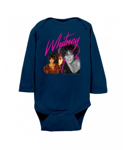 Whitney Houston Long Sleeve Bodysuit | Whitney Pink Pop Art Photo Collage Design Bodysuit $8.68 Shirts