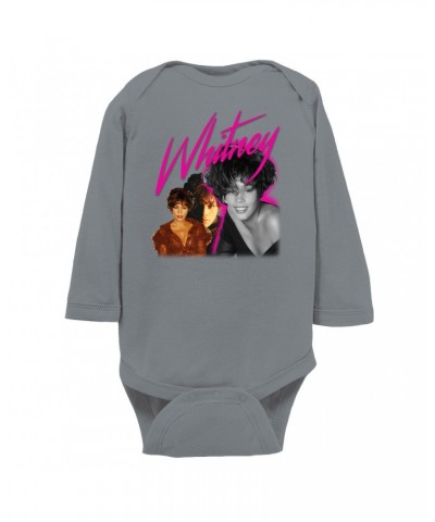 Whitney Houston Long Sleeve Bodysuit | Whitney Pink Pop Art Photo Collage Design Bodysuit $8.68 Shirts