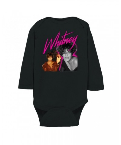 Whitney Houston Long Sleeve Bodysuit | Whitney Pink Pop Art Photo Collage Design Bodysuit $8.68 Shirts