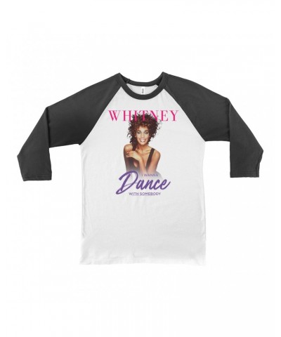 Whitney Houston 3/4 Sleeve Baseball Tee | I Wanna Dance With Somebody Purple Pink Design Shirt $9.11 Shirts