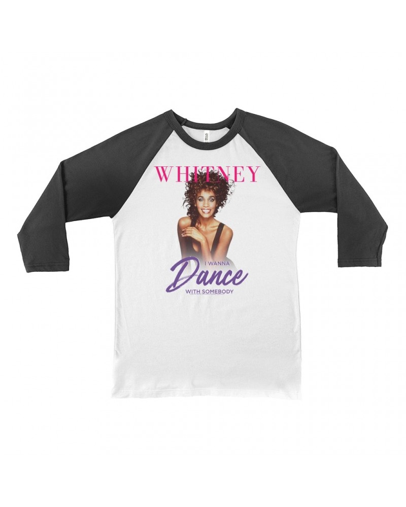 Whitney Houston 3/4 Sleeve Baseball Tee | I Wanna Dance With Somebody Purple Pink Design Shirt $9.11 Shirts