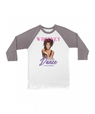 Whitney Houston 3/4 Sleeve Baseball Tee | I Wanna Dance With Somebody Purple Pink Design Shirt $9.11 Shirts