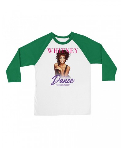 Whitney Houston 3/4 Sleeve Baseball Tee | I Wanna Dance With Somebody Purple Pink Design Shirt $9.11 Shirts