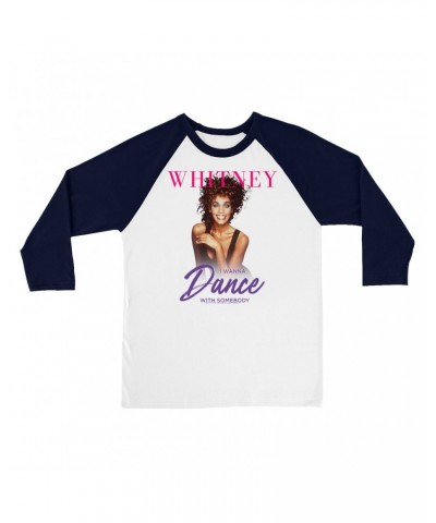 Whitney Houston 3/4 Sleeve Baseball Tee | I Wanna Dance With Somebody Purple Pink Design Shirt $9.11 Shirts