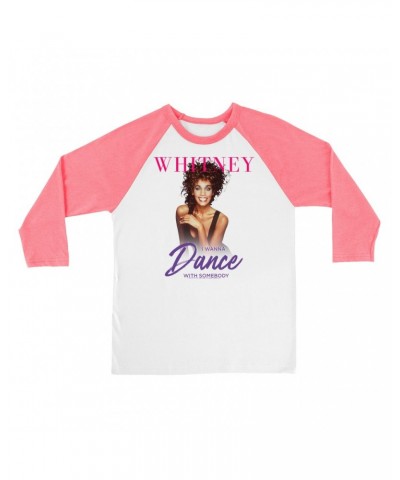 Whitney Houston 3/4 Sleeve Baseball Tee | I Wanna Dance With Somebody Purple Pink Design Shirt $9.11 Shirts