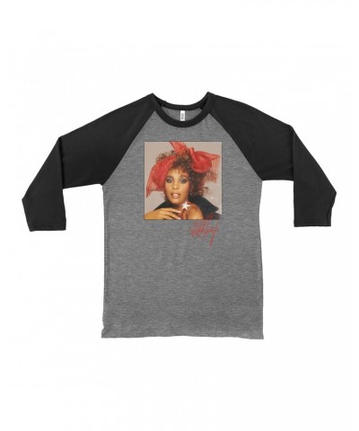 Whitney Houston 3/4 Sleeve Baseball Tee | Whitney Red Star Photo With Signature Distressed Shirt $11.95 Shirts