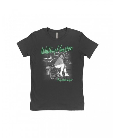 Whitney Houston Ladies' Boyfriend T-Shirt | I'm Your Baby Tonight Album Cover Green Design Shirt $7.19 Shirts