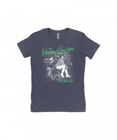 Whitney Houston Ladies' Boyfriend T-Shirt | I'm Your Baby Tonight Album Cover Green Design Shirt $7.19 Shirts