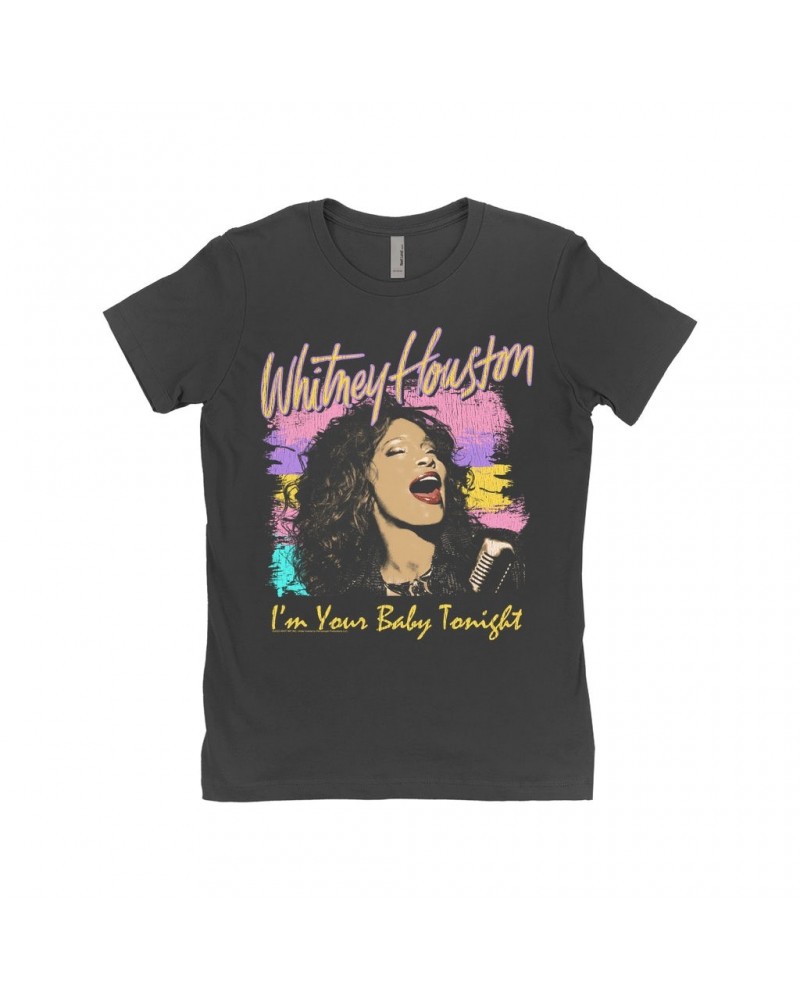 Whitney Houston Ladies' Boyfriend T-Shirt | I'm Your Baby Tonight Colorful Illustration Shirt $5.52 Shirts