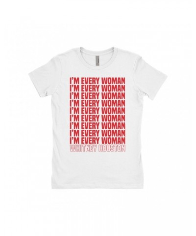 Whitney Houston Ladies' Boyfriend T-Shirt | I'm Every Woman Repeating Red Shirt $14.33 Shirts