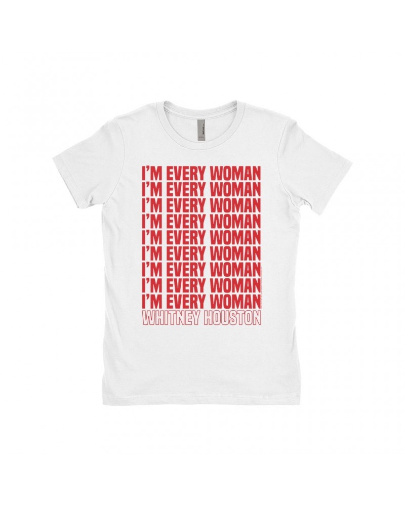 Whitney Houston Ladies' Boyfriend T-Shirt | I'm Every Woman Repeating Red Shirt $14.33 Shirts