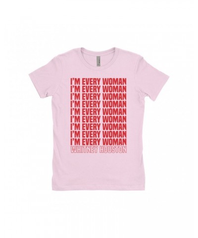 Whitney Houston Ladies' Boyfriend T-Shirt | I'm Every Woman Repeating Red Shirt $14.33 Shirts