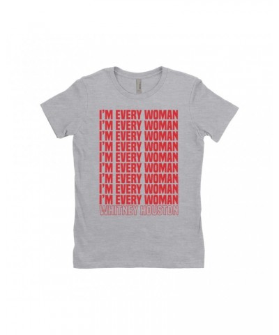 Whitney Houston Ladies' Boyfriend T-Shirt | I'm Every Woman Repeating Red Shirt $14.33 Shirts